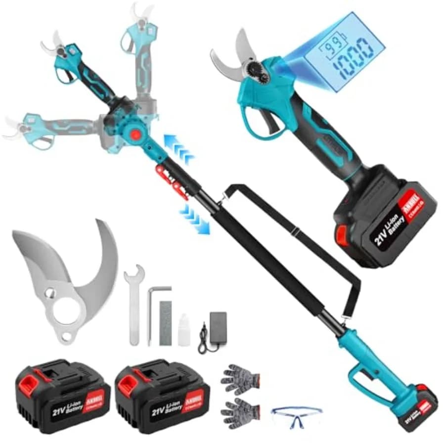 2-in-1 Power Scissors With 1.6" Cutting Diameter and 15.3 Feet Extension Rod, Brushless Motor