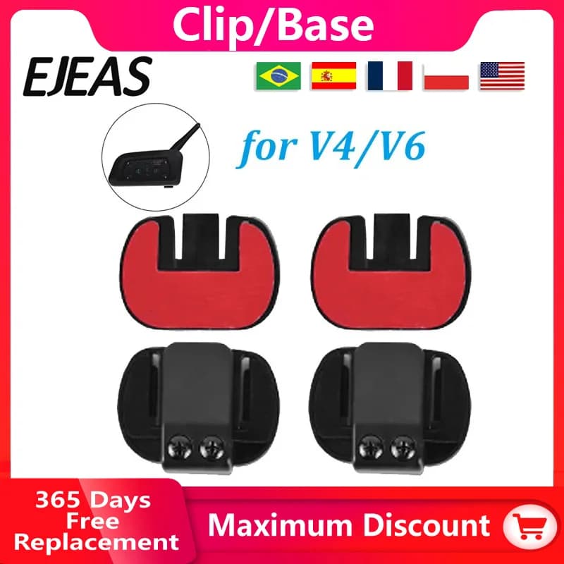2 pezzi EJEAS V6 PRO (interfaccia da 3,5 mm) ​ Base in nastro biadesivo con clip di montaggio per interfono auricolare per casco moto V4 PRO V4 PLUS