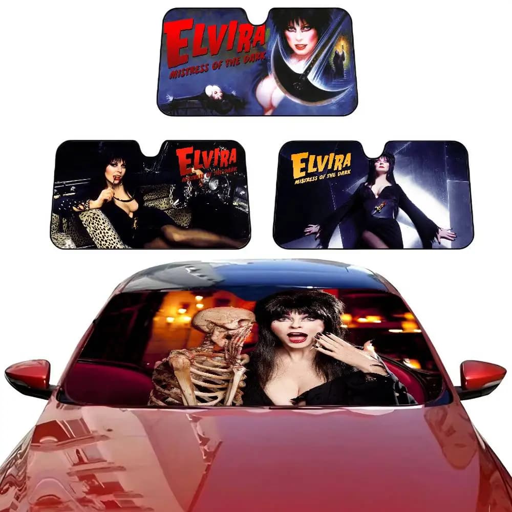 Parasole per Parabrezza Auto/SUV/Camion con Motivo Horror Film E-Elvira M-Mistress D-Dark, Protezione Visiera Anteriore