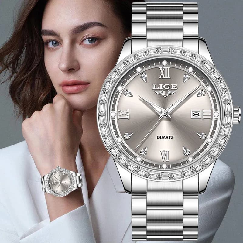 LIGE Elegant Women's Watch Waterproof Fashion Luminous Quartz Working Quartz Watch for Women Reloj de Mujer + SCATOLA