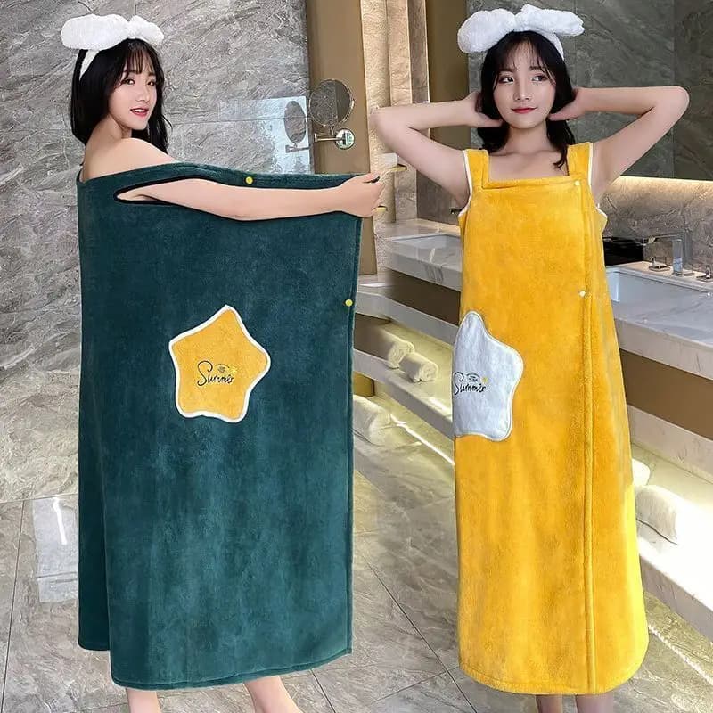 Wearable Bathrobe Coral Fleece Thickened Absorbent Bath Towel Women Off-Shoulder Robe Quick Dry Bathrobe for Swimming, Bath