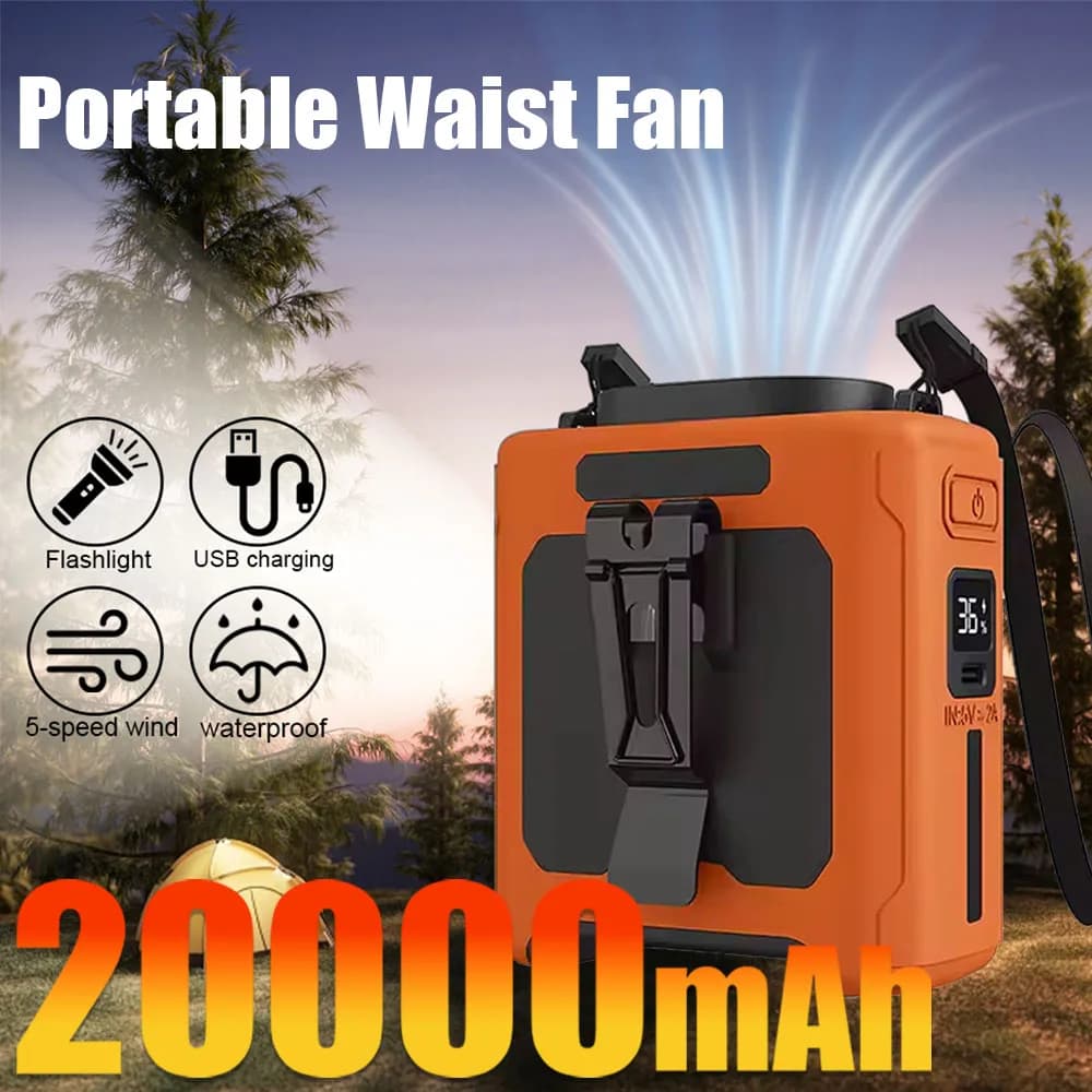 Ventilatore con clip in vita Mini ventilatore portatile da appendere al collo Ventilatore ricaricabile USB Piccolo ventilatore da campeggio esterno con luce LED Power Bank