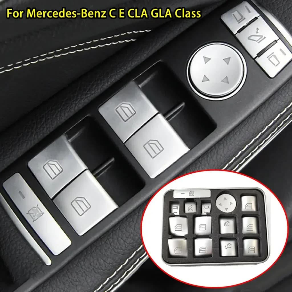14X Accessori Auto Pulsante Interruttore Finestra Adesivi Per Mercedes Benz C180 C200 C230 C250 2008 2009 2010 2011 2012 2013 2014 2015