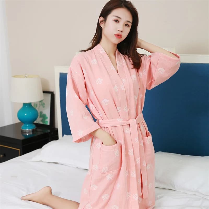 New Arrival Summer 100% Cotton Night Shirt Bathrobe Women's Nightwear Double Bridge Garza Women's Night Shirts Home Bathrobe Trained