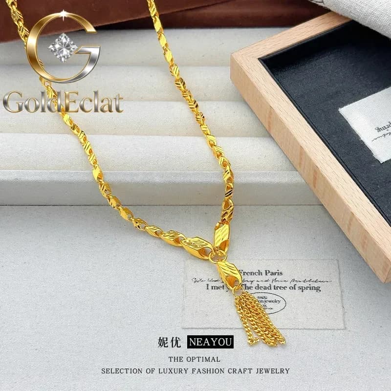 GoldEclat Necklace with Flowers, Melon Seeds and Gold Nappe 24K 9999 for Women, High Range Luxury Jewelry