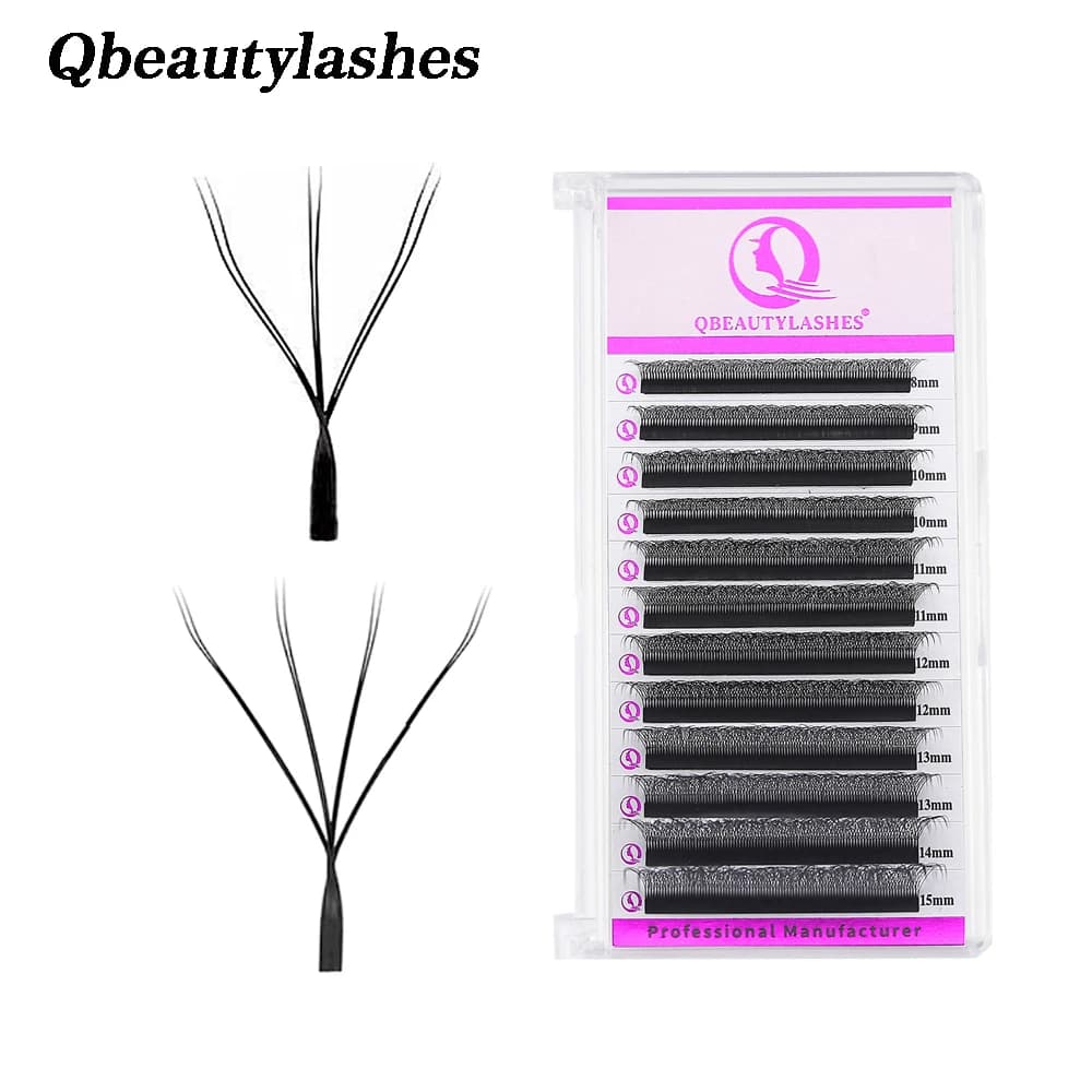 Qbeautylashes Ciglia Finte Professionali a Forma di W YY 3D 4D 6D 8D con Doppia Punta, Ventagli Preformati 0.07mm, Curvatura C/D, Volume Individuale