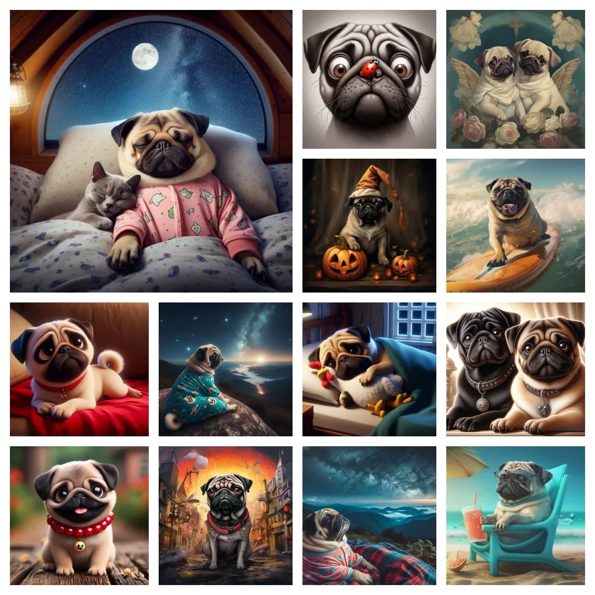Dutch Pug 5D Diamond Painting Kit Cute Puppy Art Portrait DIY Diamond Embroidery Mosaic Oil Painting Home Decor
