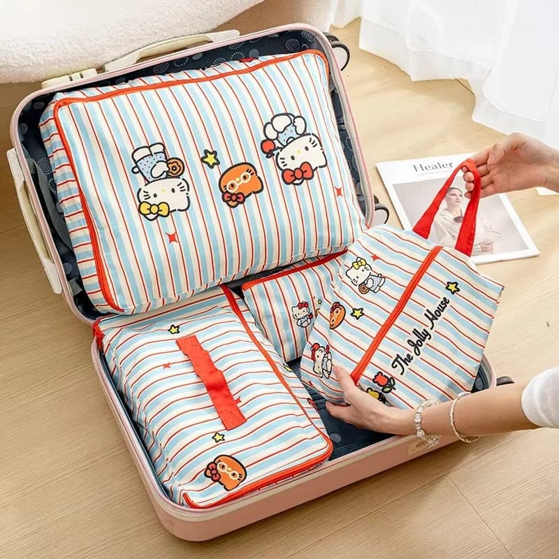 Borse portaoggetti da viaggio Hello Kitty, organizer impermeabili a righe per valigie, per organizzare vestiti, biancheria intima, scarpe, idea regalo