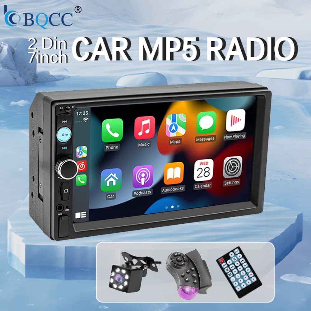 BQCC 7 '' Autoradio 2din HD Touchscreen Lettore MP5 Bluetooth 12V FM ISO Alimentazione Ingresso ausiliario Mirror Link Lettore multimediale