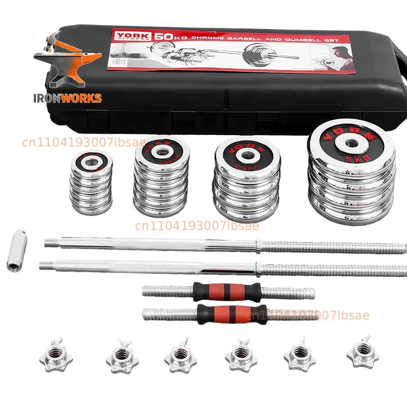 Factory direct sales 50kg adjustable cast iron dumbbell set, red chrome-plated adjustable dumbbell set with box