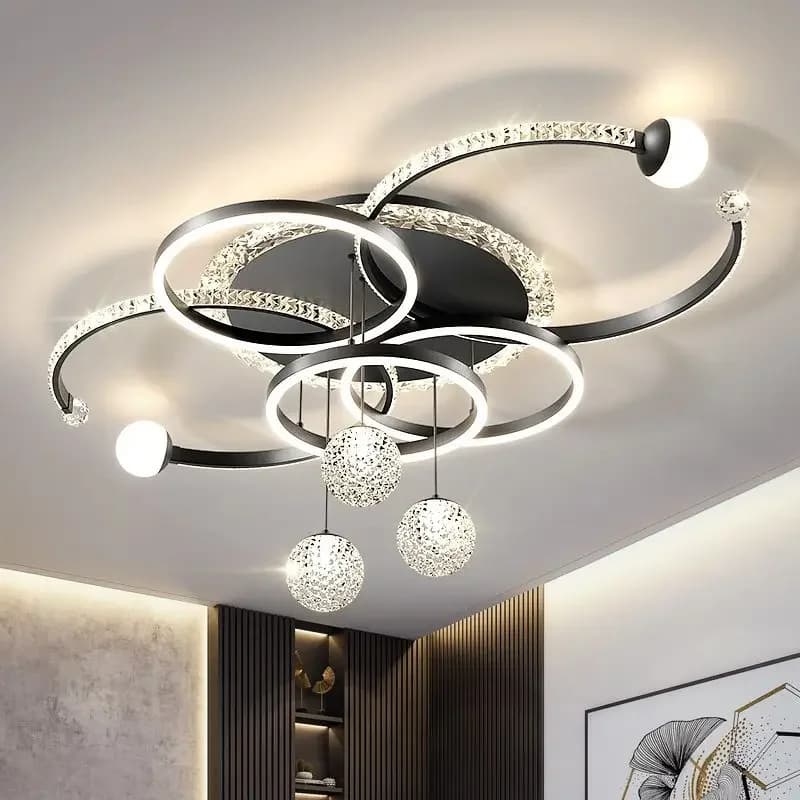 Modern and minimalist LED ceiling lamp, custom creative ring, living room lights, golden atmosphere, bedroom, study, chandelier
