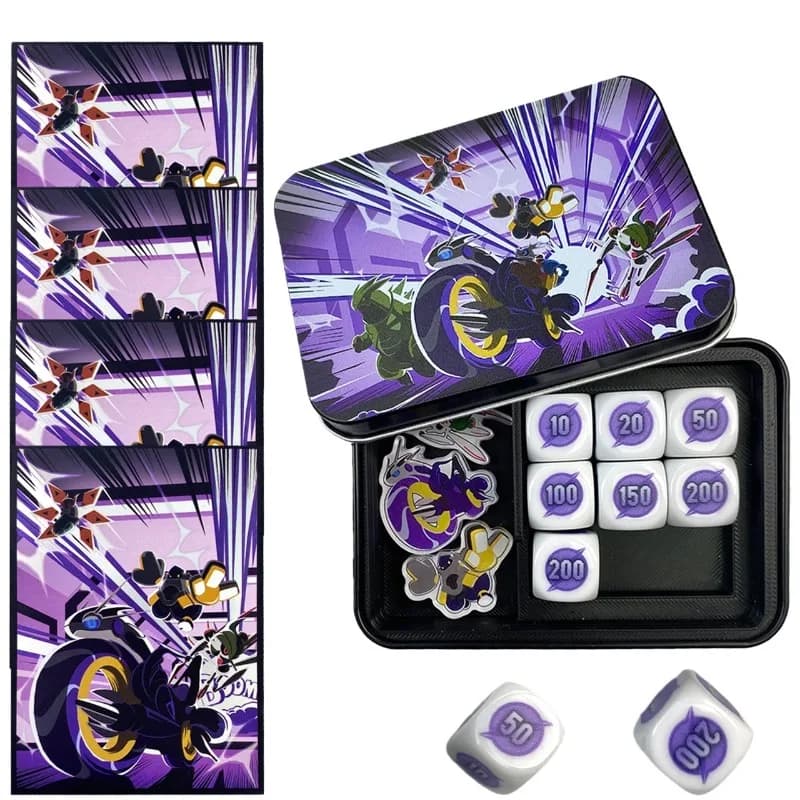 Set di Giochi da Tavolo con Scatola in Ferro 66x92mm, PTCG Paradox Miraidon, Porta Carte Iron Valiant, Dadi Paradox Rift, Dadi Usati in Stato Anomalo