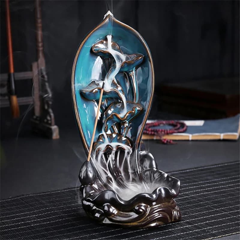 Lotus Leaf Incense Burner Backflow Stick Incense Burner Handicraft Ceramic Censer Waterfall Aromatherapy Ornament