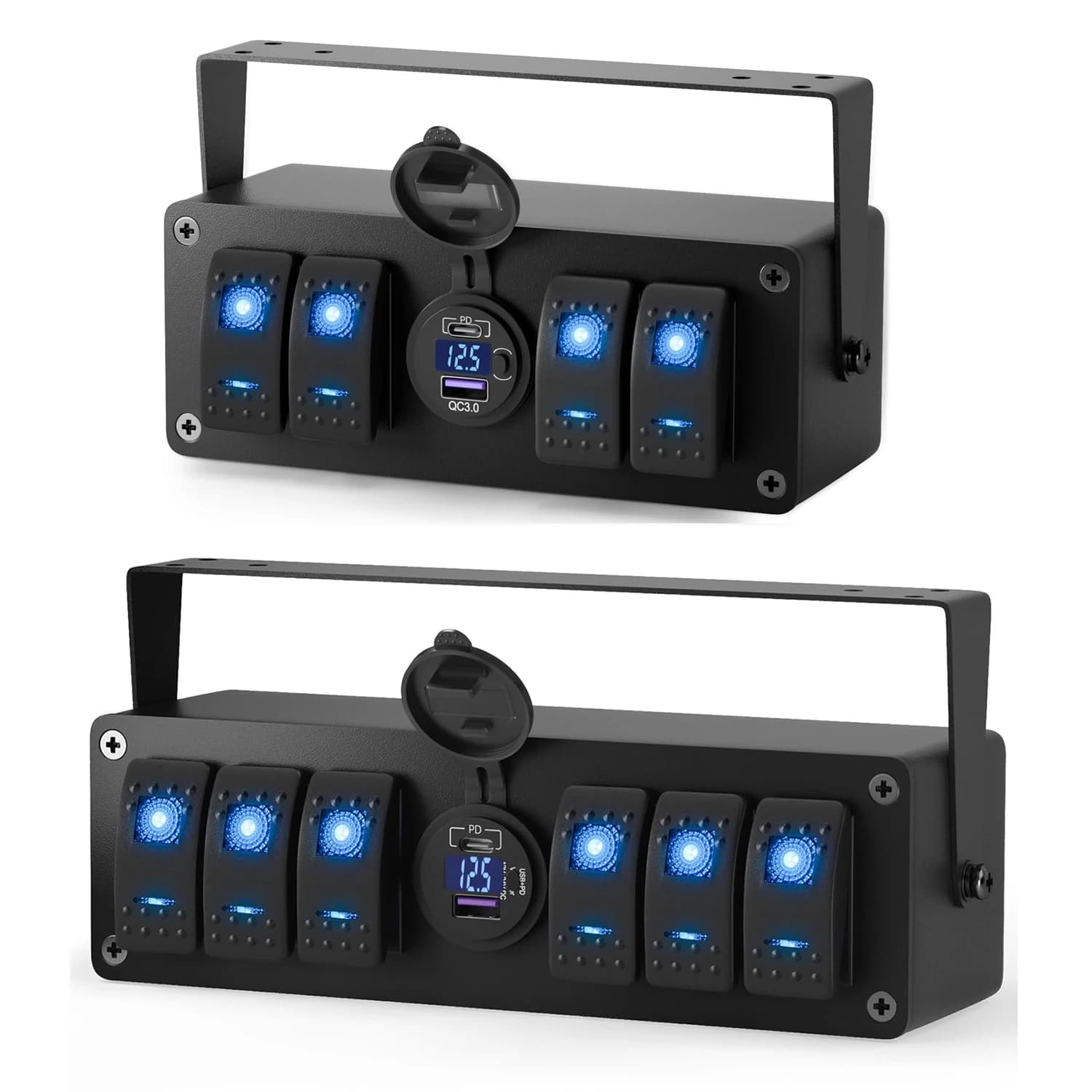 4 6 Gang Interruttore a bilanciere Scatola Impermeabile 12V SPST ON/OFF LED Pannello interruttori barra luminosa con doppia presa USB PD3.0 e porta USB per auto QC3.0