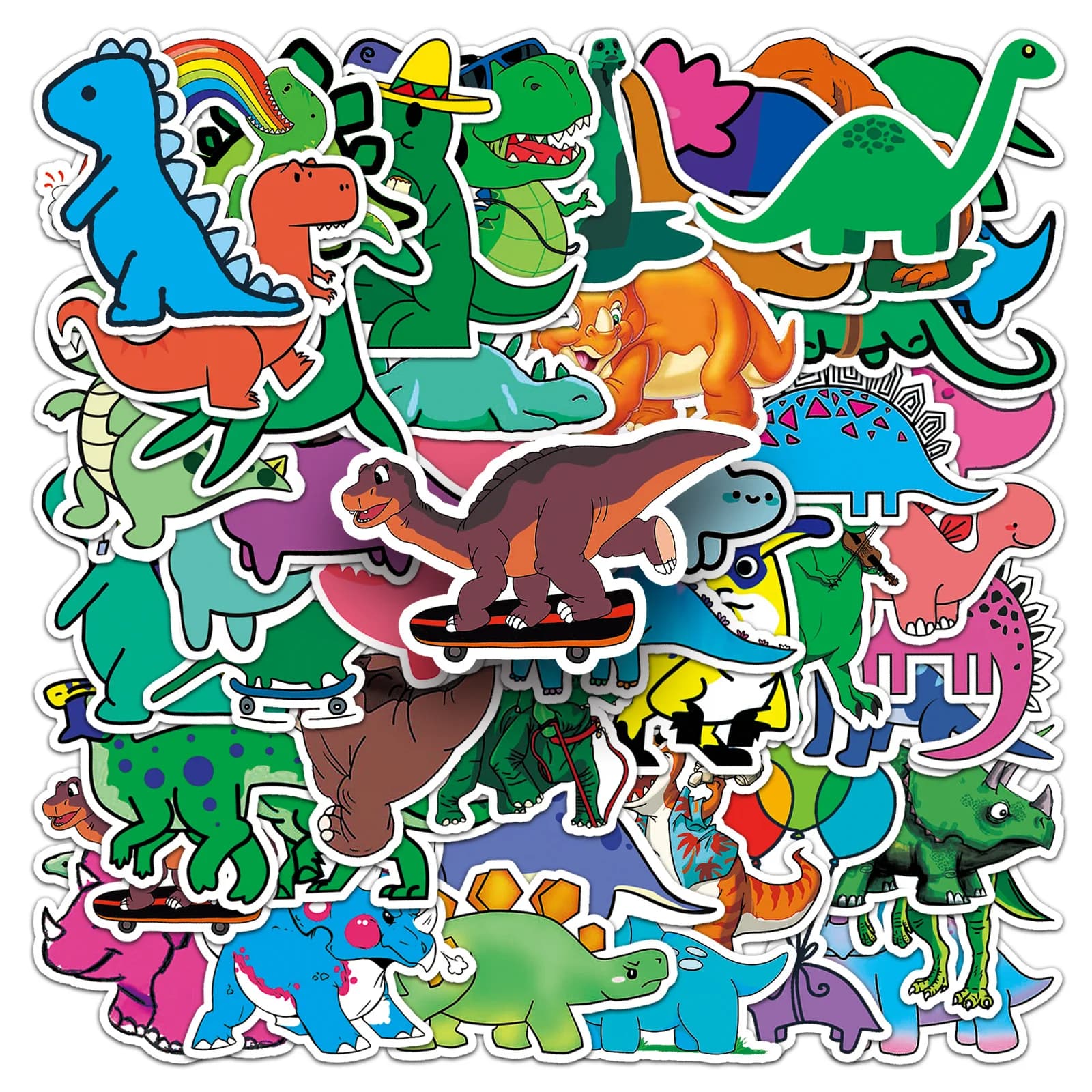 50 adesivi con piccoli dinosauri dei cartoni animati per laptop, telefoni, skateboard, bagagli, assortiti e divertenti per regali, bomboniere.