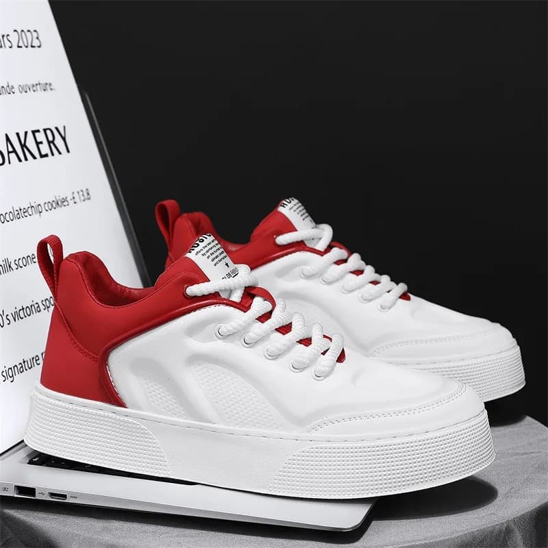 Men's Leather Breathable Low-Top Casual Shoes Summer Low Cut PU Sneakers Students Patchwork Color Walking Board Shoes