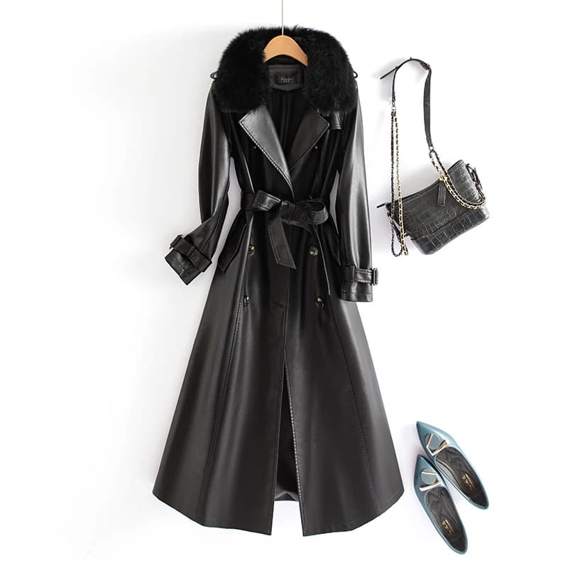 Ning Genuine Leather Jacket Women's Mid-Length 2026 Spring Autumn New Korean Version Slim Black Sheepskin Coat Trendy