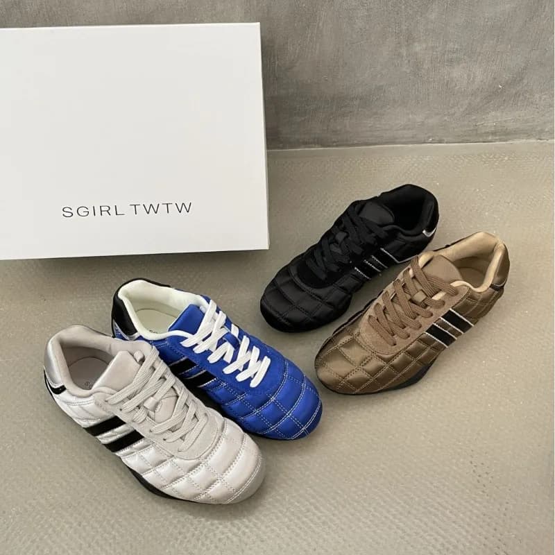Retro Striped Racing German Training Shoes Women's New Versatile Flat Bottom Casual Sports Trend Lace-up Sneakers