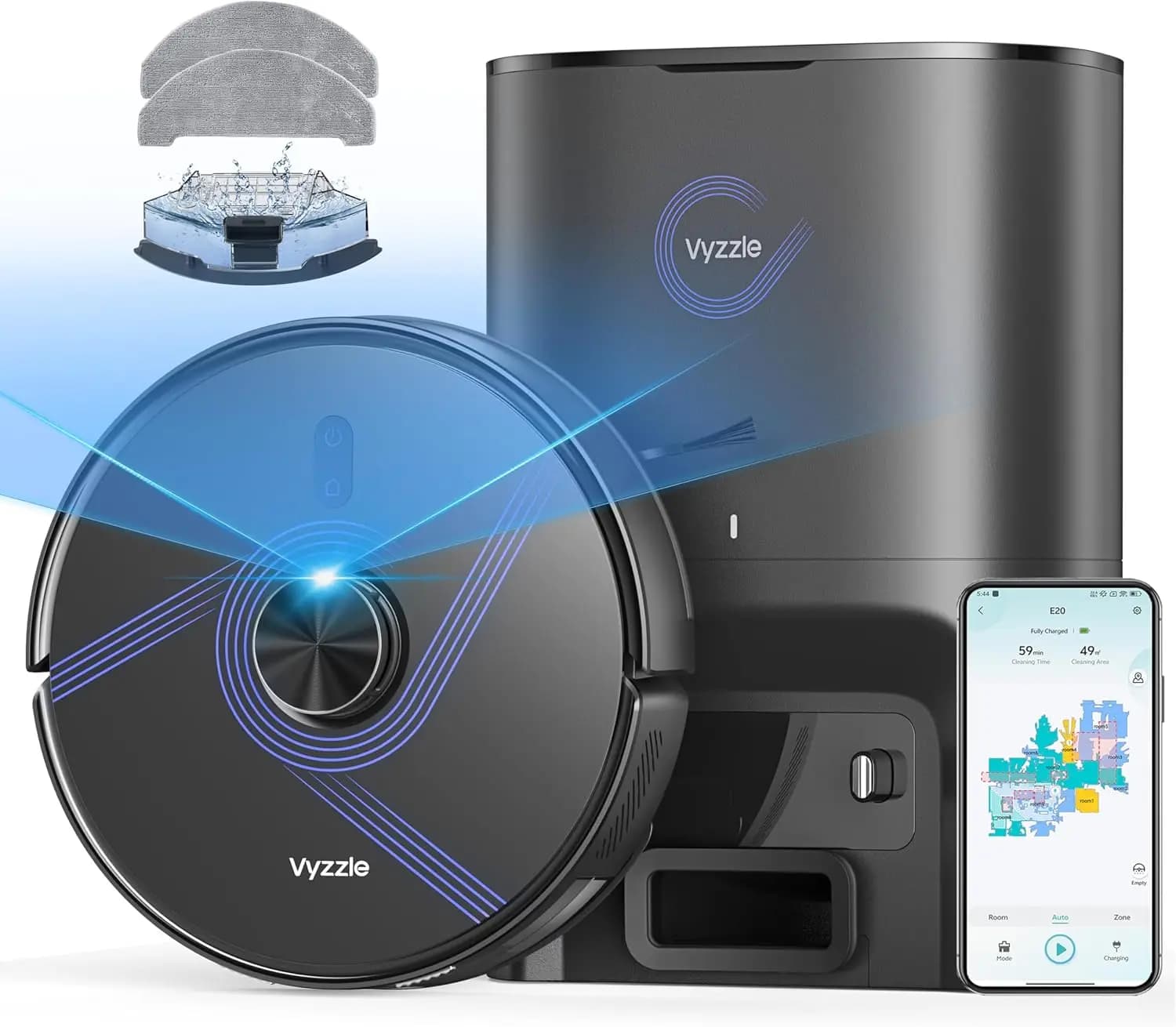 Robot Vacuum Cleaner and Washing Machine 4-in-1 with Automatic Vacuuming, 6000Pa Intake with LiDAR Navigation, 60 Days Capacity for Domestic Animals
