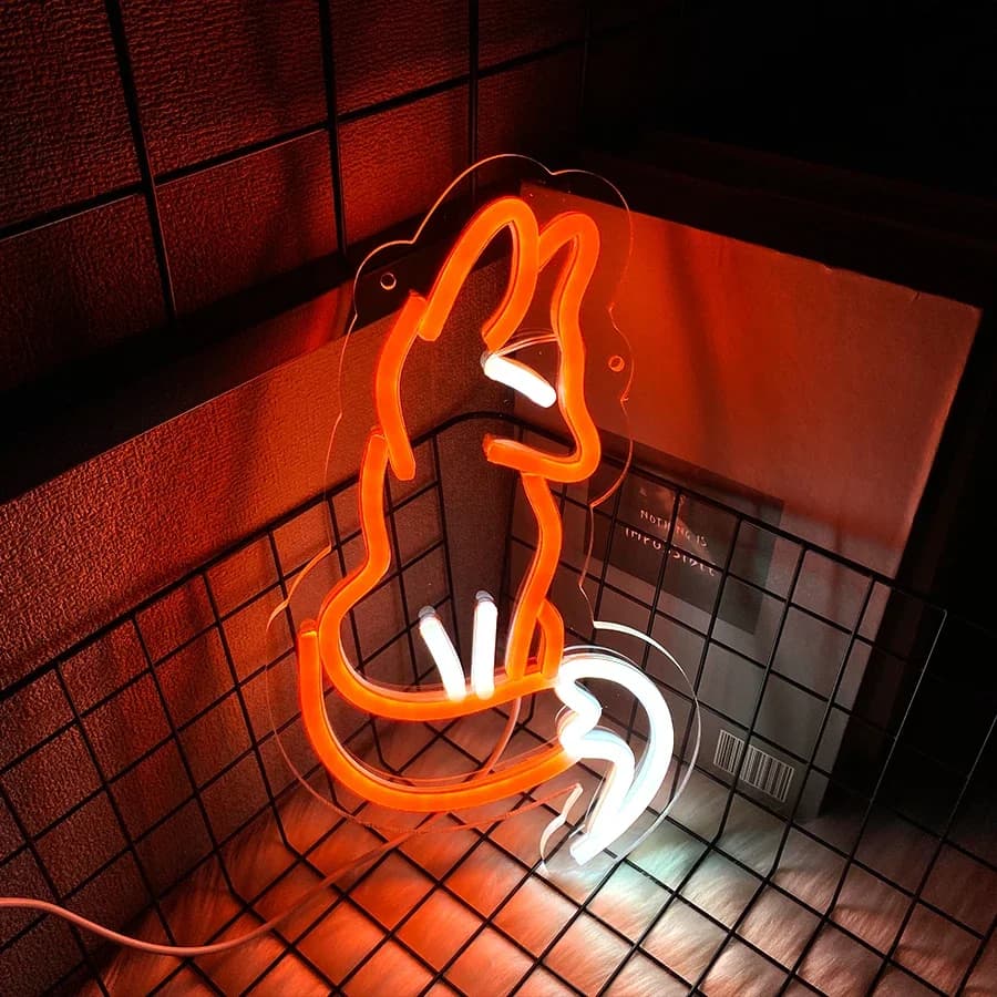 Insegna a LED per animali estetici, insegna al neon volpe, utilizzata per il soggiorno di casa, lo studio, l'arredamento artistico della sala giochi, alimentatore USB con interruttore.