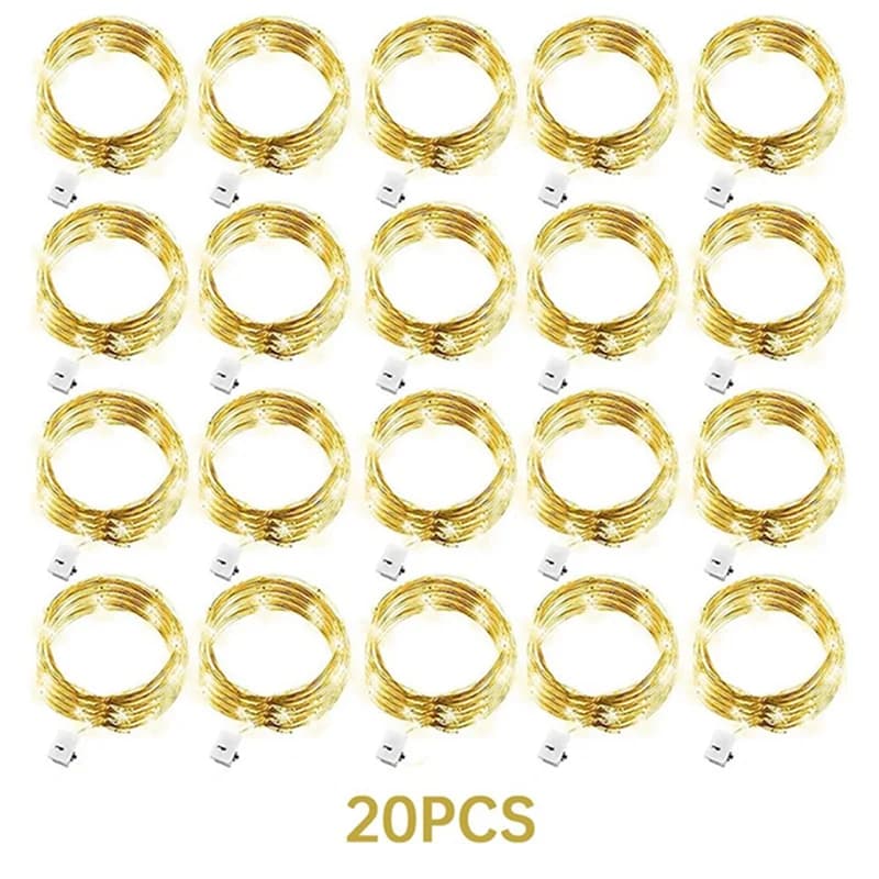 Confezione da 20 Luci Fatate a Filo di Rame Argentato da 2M con 20 LED, Mini Luci a Batteria per Decorazioni di Matrimoni, Feste, Casa, Giardino e Festività