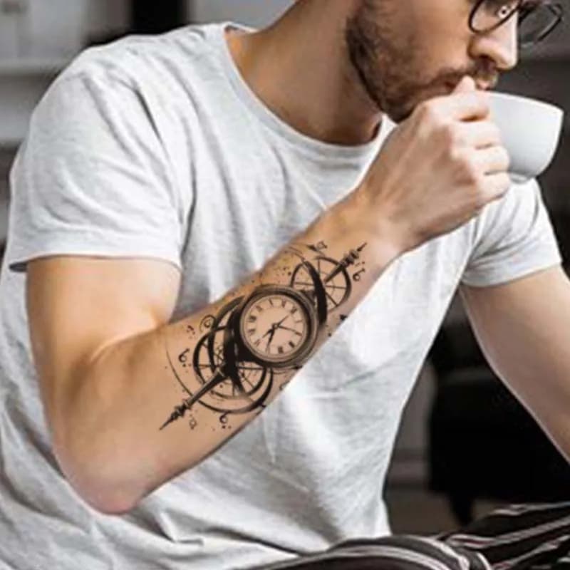 Adesivi per tatuaggi temporanei impermeabili a lunga durata simulati temporali non riflettenti pendolo modello orologio braccio tatuaggio finto