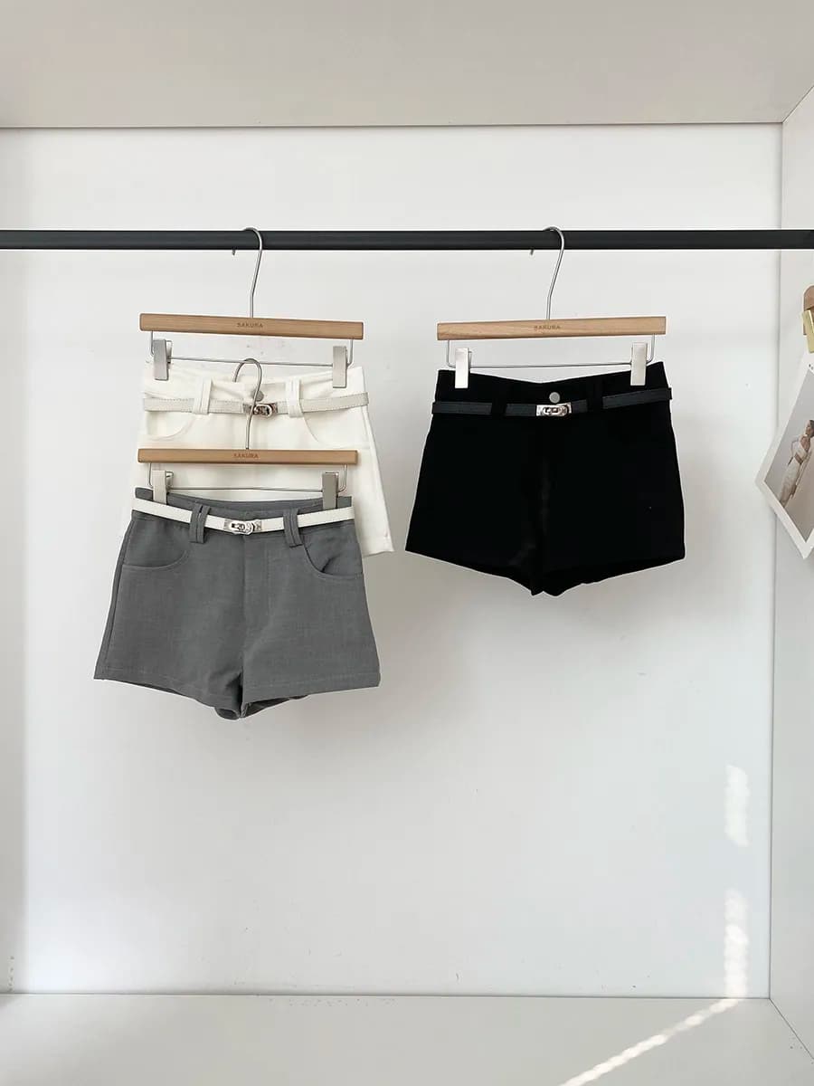 High Waist Suit Style Casual Wide Leg Pants Women's with Belt Summer New Korean Simple Slimming Short Shorts Polyester Fiber