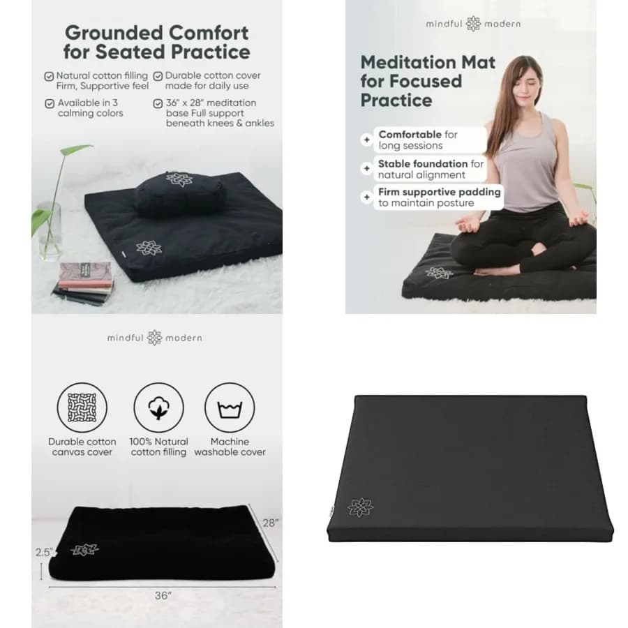 Mindful Modern Zabuton Meditation Mat Filled Yoga and Meditation Pad Zabuton Meditation Cushion for Kneeling and Sitting Suppor