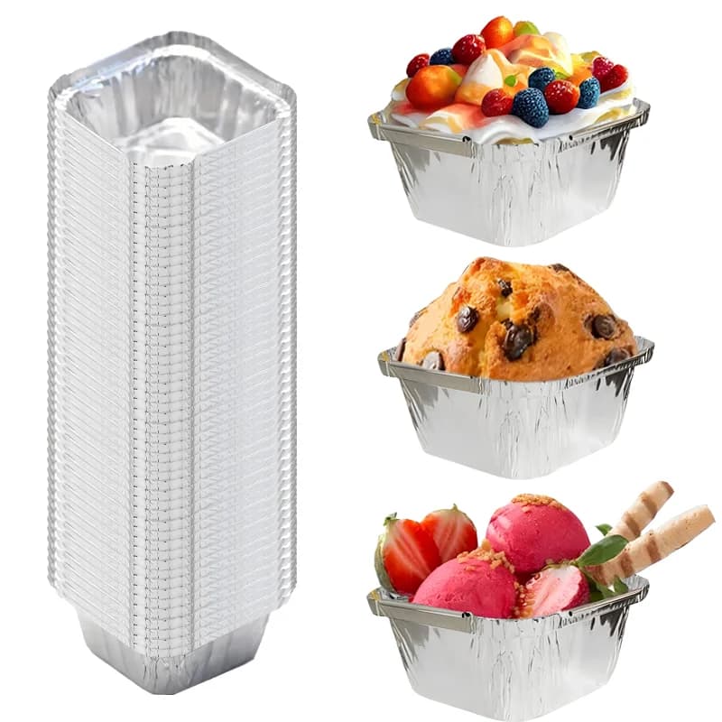 50PCS Lamina Contenitore Per Alimenti Usa E Getta Quadrato Piastra Di Stagno Forno Da Cucina Friggitrice Ad Aria Cottura di Stoccaggio Cottura BBQ Natale Capodanno