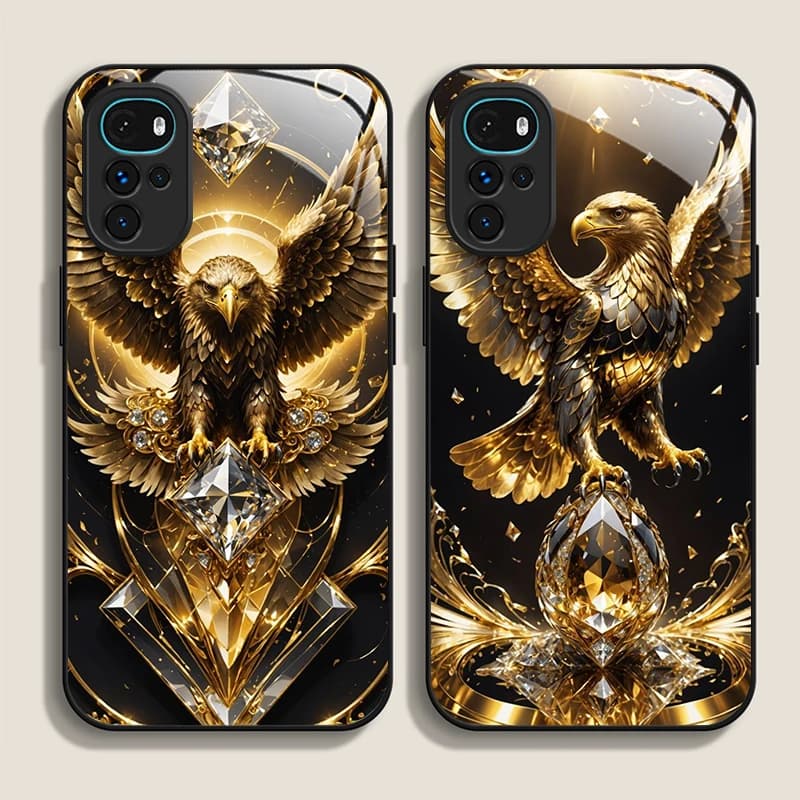Custodia per telefono in vetro temperato con motivo aquila dorata ed elegante per Motorola Moto G85 G84 G75 Edge 50 Fusion 40 Neo 30 Pro Cover