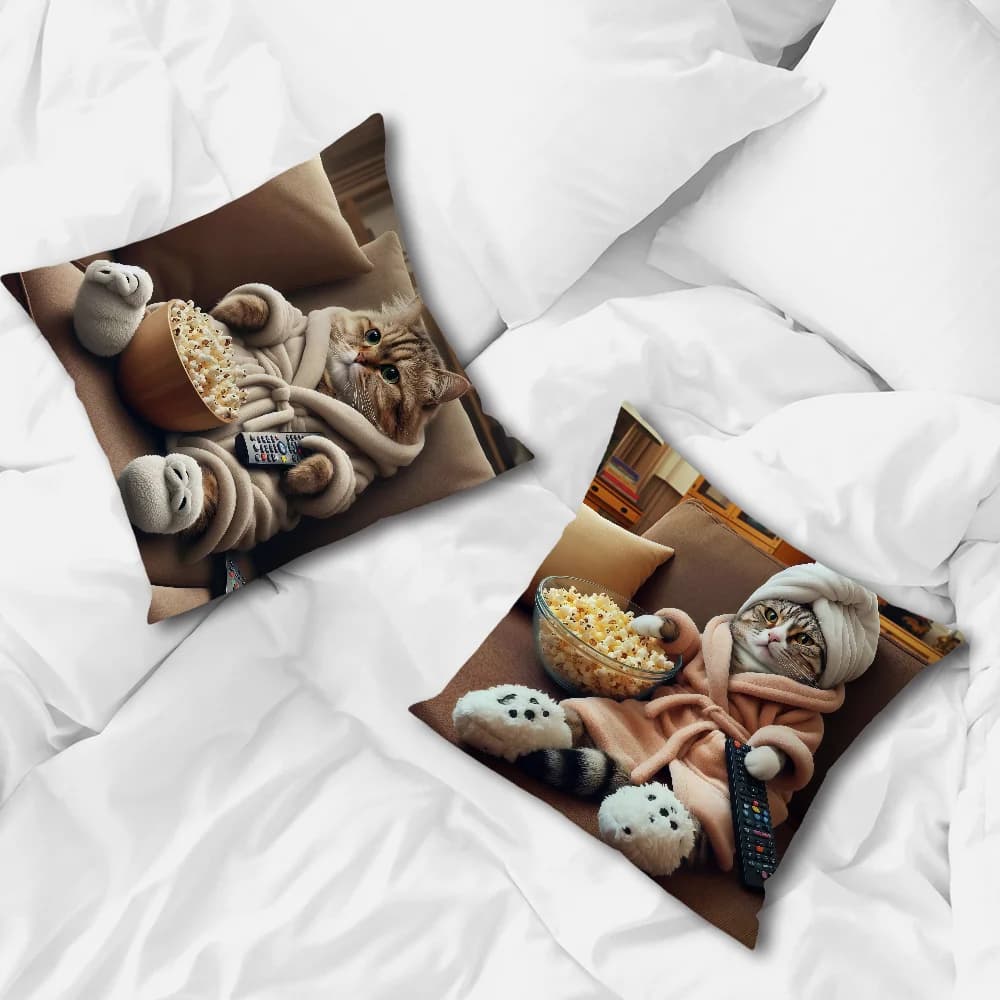 Cute Cat Printed Cushion Cover Pillow Cover Home Sofa Living Room Office Coffee Shop Car PillowCover