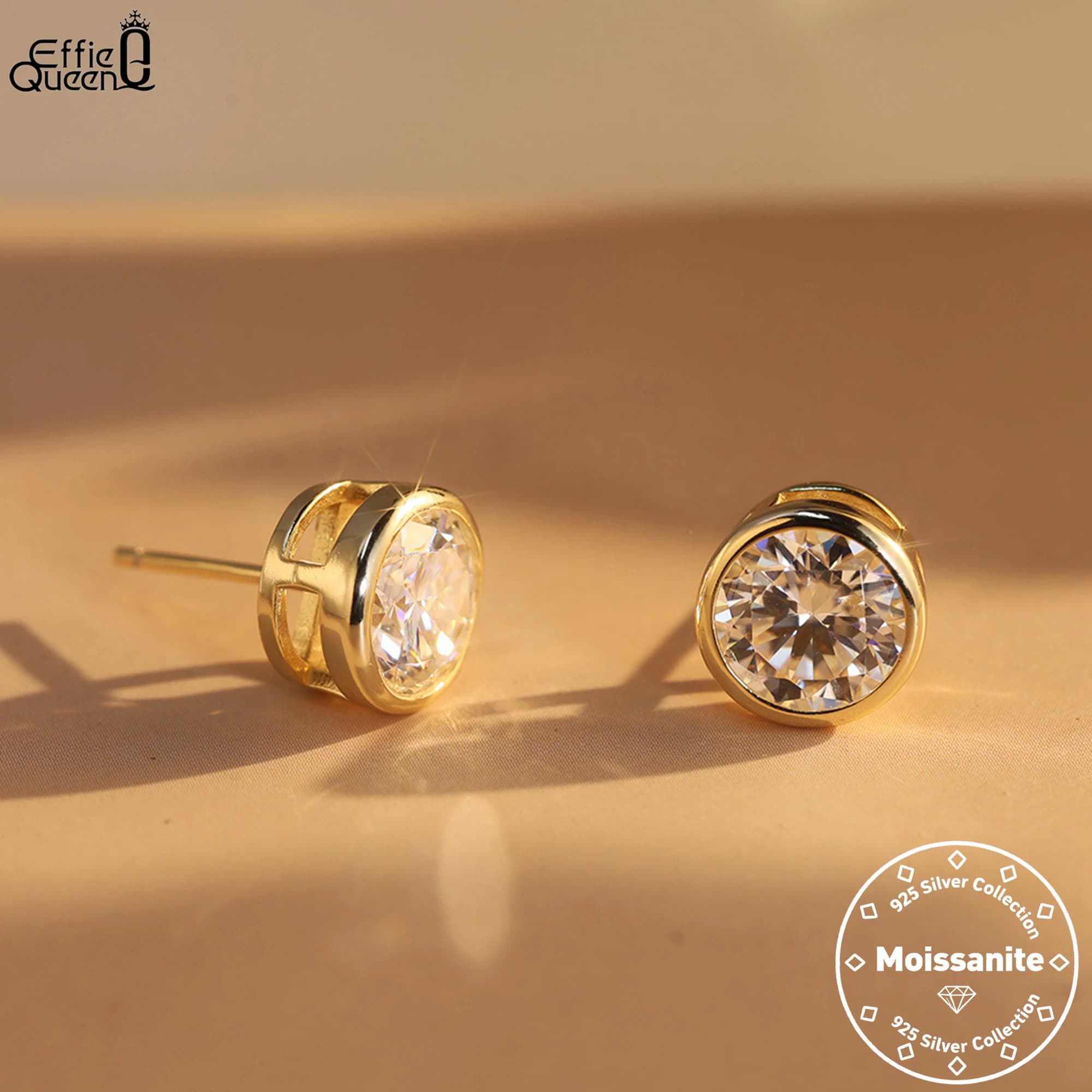 Orecchini a lobo Effie Queen in argento S925 e oro 14k con moissanite ovale, gioielli da banchetto per donna, regalo per matrimoni e feste MOE16