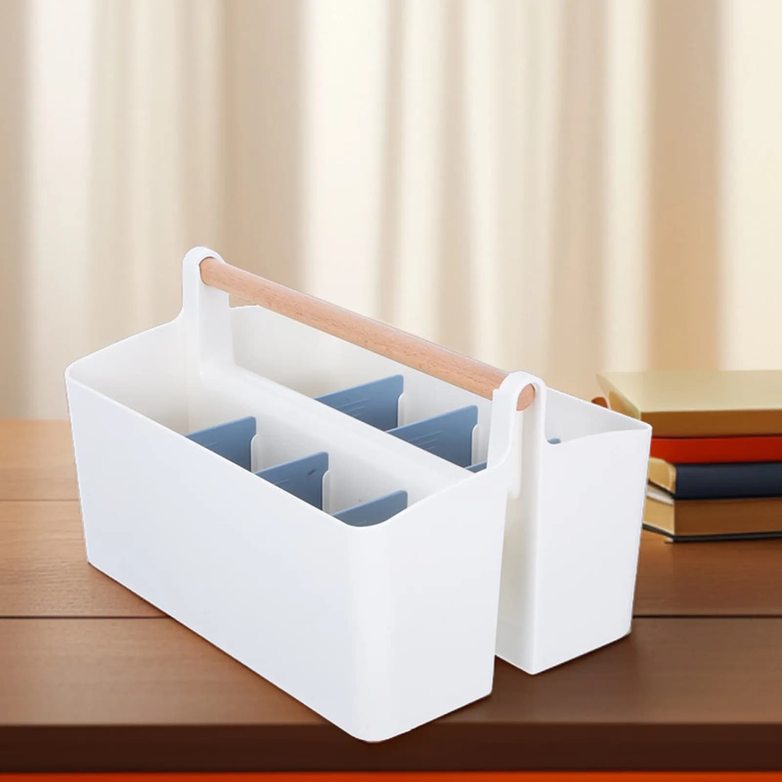 Portable Basket with Handle, Adjustable Dividers, Large Organizer for Craftsmanship, Makeup Brush Holder, Artistic Supplies Box, Desk