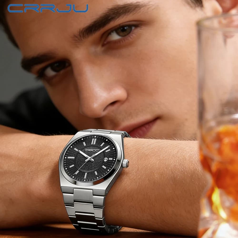 CRRJU Orologio da uomo originale impermeabile, orologio al quarzo per uomo, orologio da polso luminoso in acciaio inossidabile, con data
