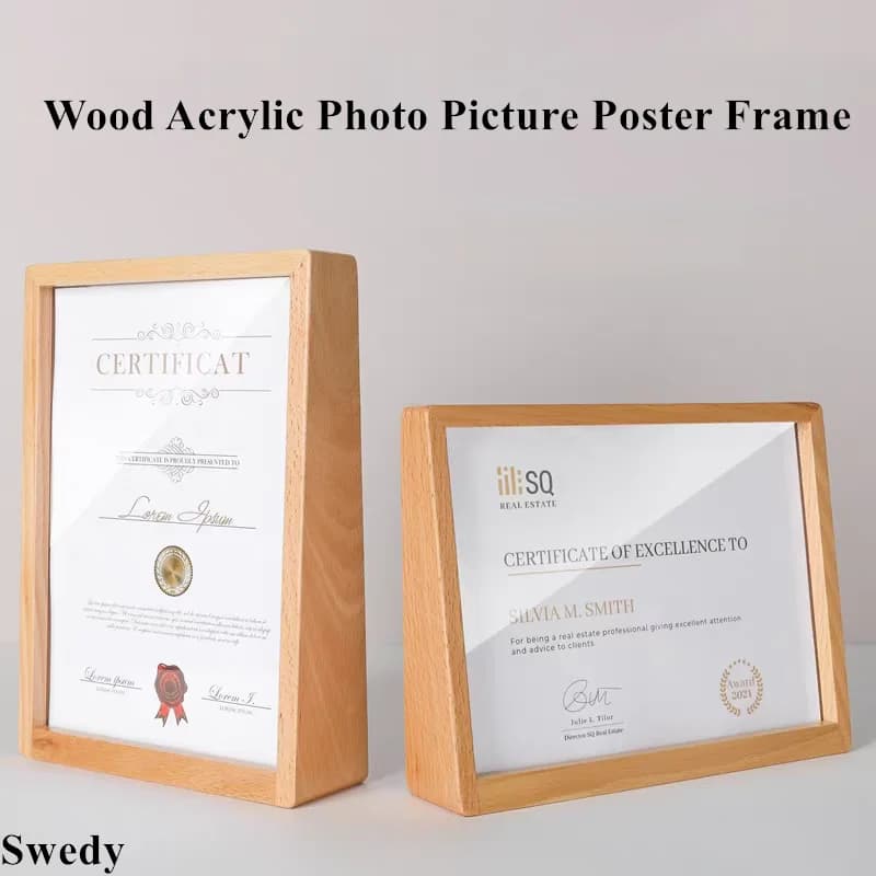 8 pollici 148x210mm Legno Acrilico Supporto per cartello Stand Ristorante Tavolo Menu Porta carta Etichetta prezzo matrimonio Cornice per foto