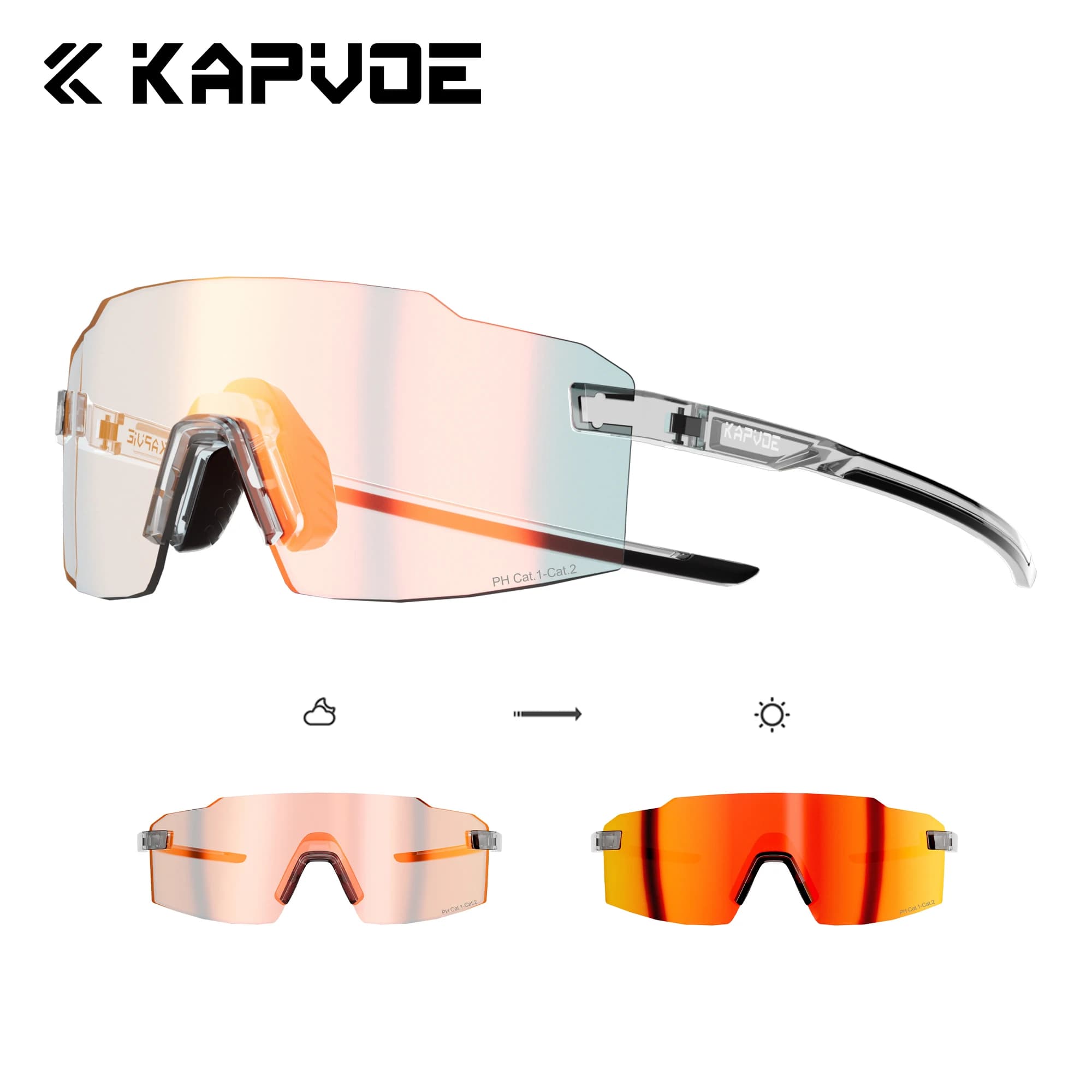 Occhiali da Ciclismo Fotocromatici KAPVOE UV400 Senza Montatura, Leggeri, per Bici, Corsa, Pesca, Campeggio e Sport all'Aperto