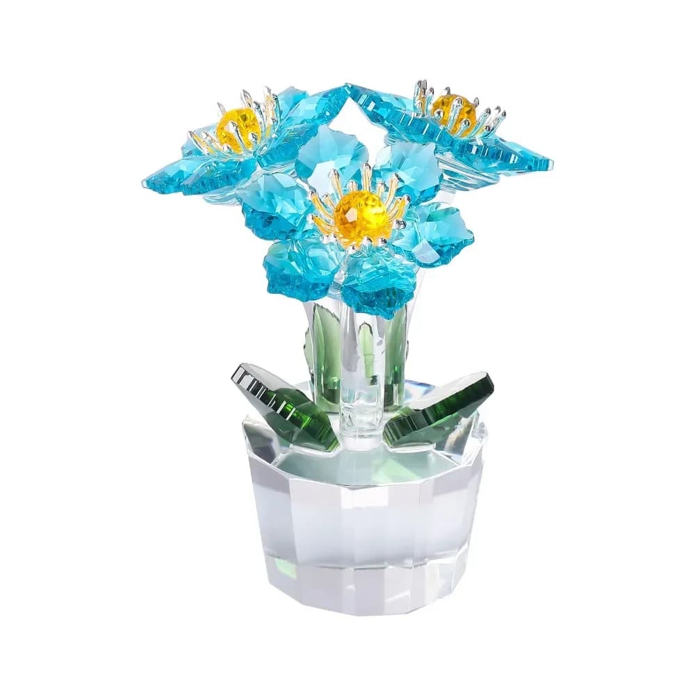 Handcraft Crystal Flower Statue Ornament Rose Tulip Artificial Figurine Flower Shiny Clear Base Tabletop Plants Suncatcher