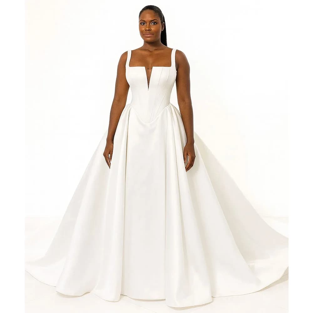 Customized Luxury Wedding Dress V Neck Backless Tank Satin Wedding Gowns for Women 2026 Bride Ball Gown Elegant Bridal Dresses
