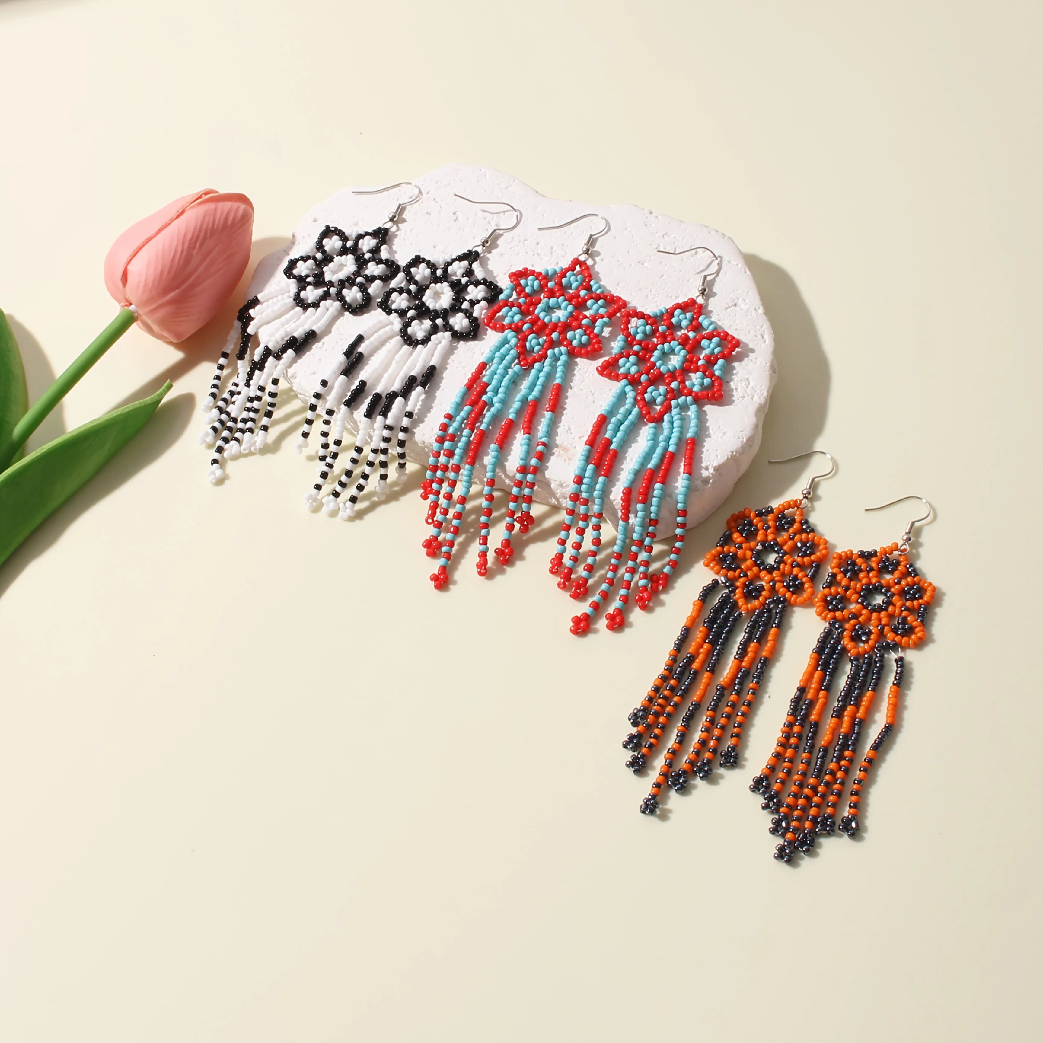 Collection of flowers Earrings with bohémien style Earrings with seed beads Christmas Gifts handmade