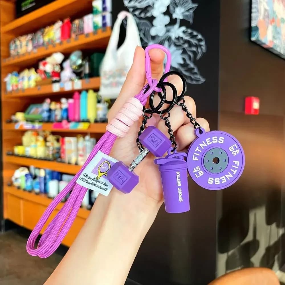 Fitness Barbell Plates Keychain Kettlebell INS Simulation Dumbbells Keyring Detachable Creative Fitness Series Pendant Gifts