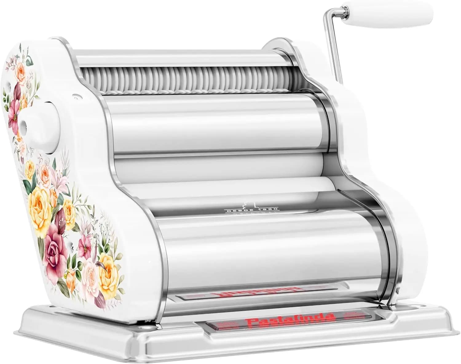 Macchina per Pasta Classica 200, Rulli Larghi 20 cm, 9 Posizioni di Spessore, 2 Posizioni di Taglio, Acciaio Inossidabile. Include Reinf