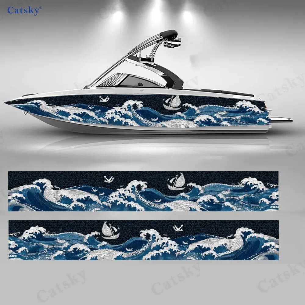 Adesivi per barche a tema ancora Ukiyo-e, decorazioni in vinile impermeabili e resistenti in PVC per barche da pesca, design durevole ed elegante