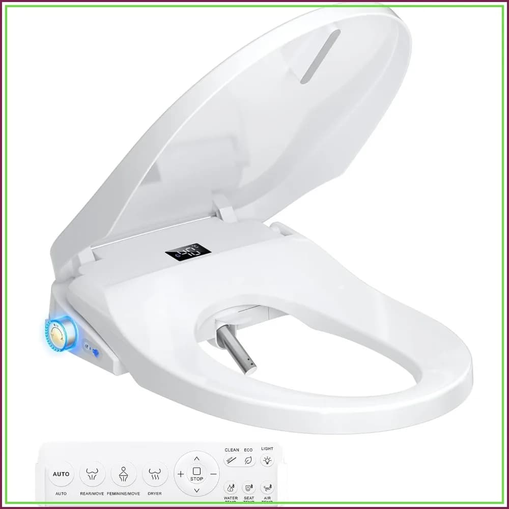 Electric Smart Heated Bidet Toilet Seat, Feminine & Front Rear Wash, Instant Warm Water & Dryer, Self-Clean Nozzle, Soft Closed Lid, Wireless Remote, Night Light, Elongated