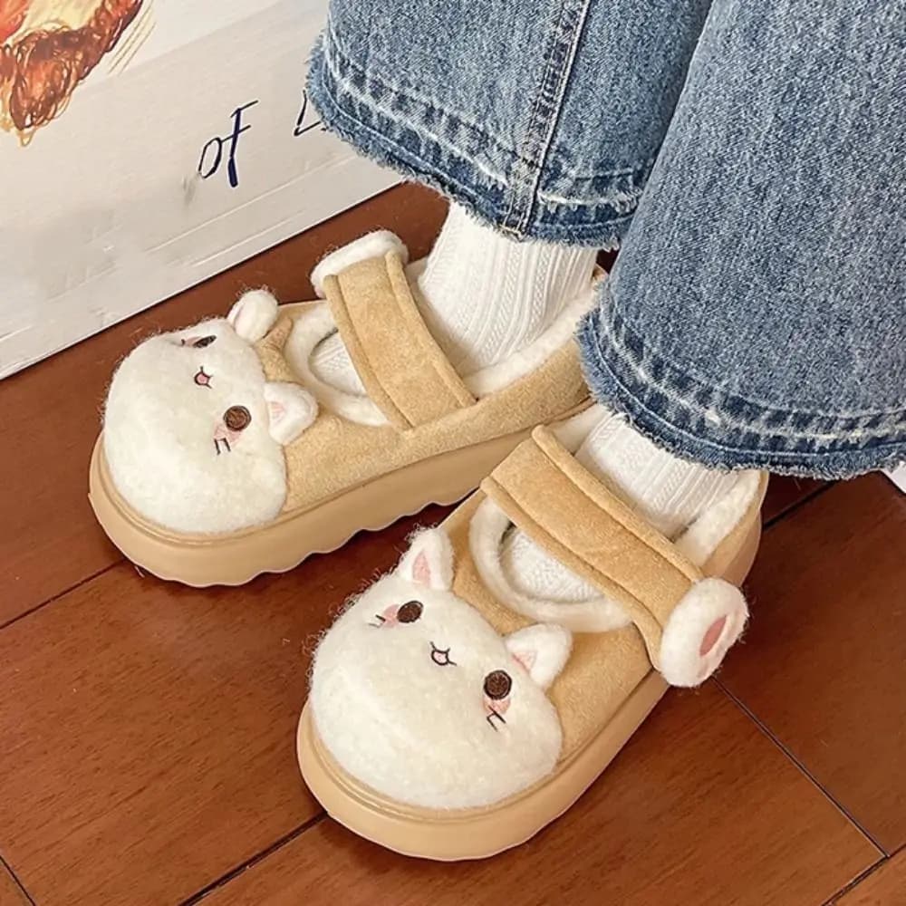 Scarpe a Forma di Zampa di Gatto, Pantofole Invernali Antiscivolo Kawaii, Scarpe in Cotone Stile Lolita Mary Jane per Donna