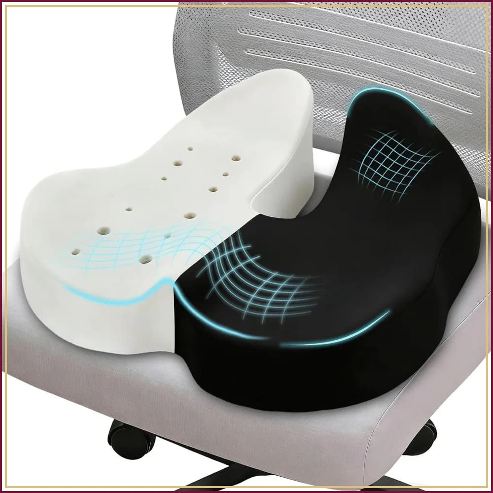 Ergonomic Memory Foam Seat Cushion for Office Chair & Car, Breathable Holes for Tailbone Pain Relief, Sciatica