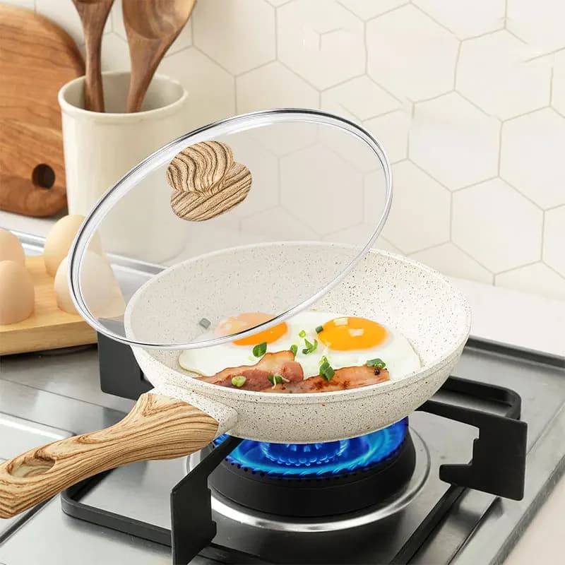 8/10 inch frying pan Non-stick ceramic pan with lid Non-toxic cooking pan for chef Induction compatible pan