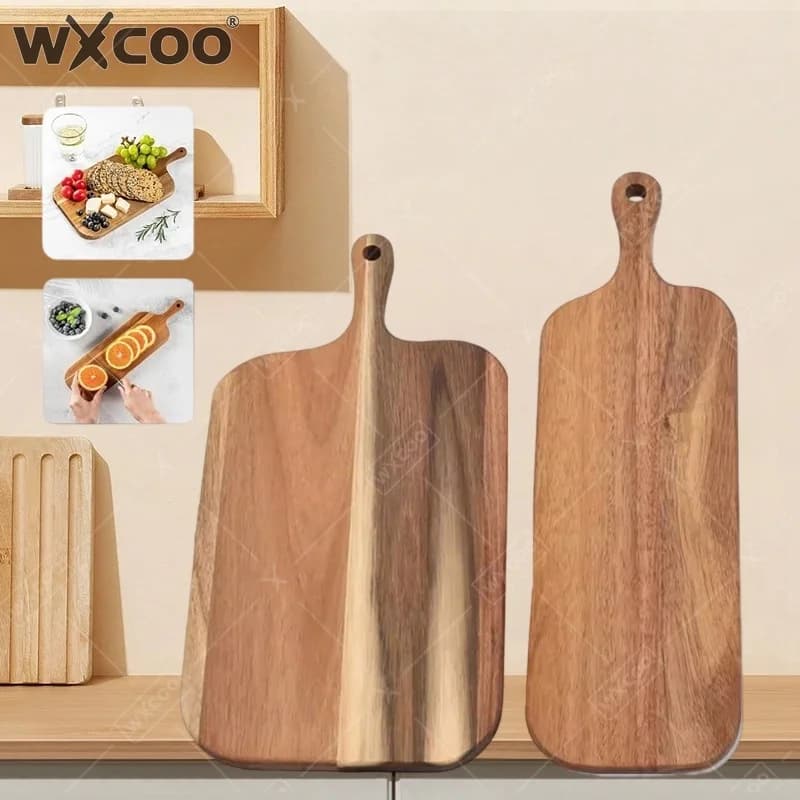 WXCOO Tagliere con Manico Lungo per Pane e Frutta, Tagliere Domestico in Legno Massello di Acacia, Durevole per Salumi e Formaggi