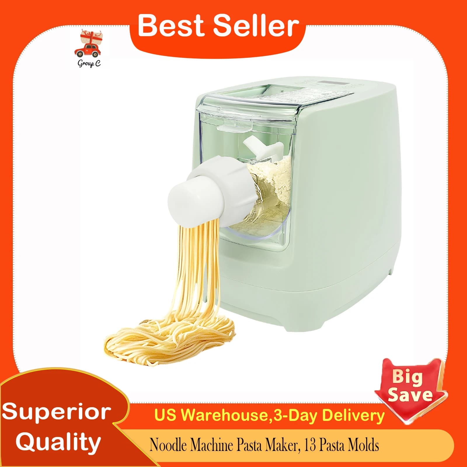 Macchina per Pasta, 13 Stampi per Pasta Compatibili con Mixer KitchenAid, Macchina Elettrica per Pasta 110V, Colore Verde