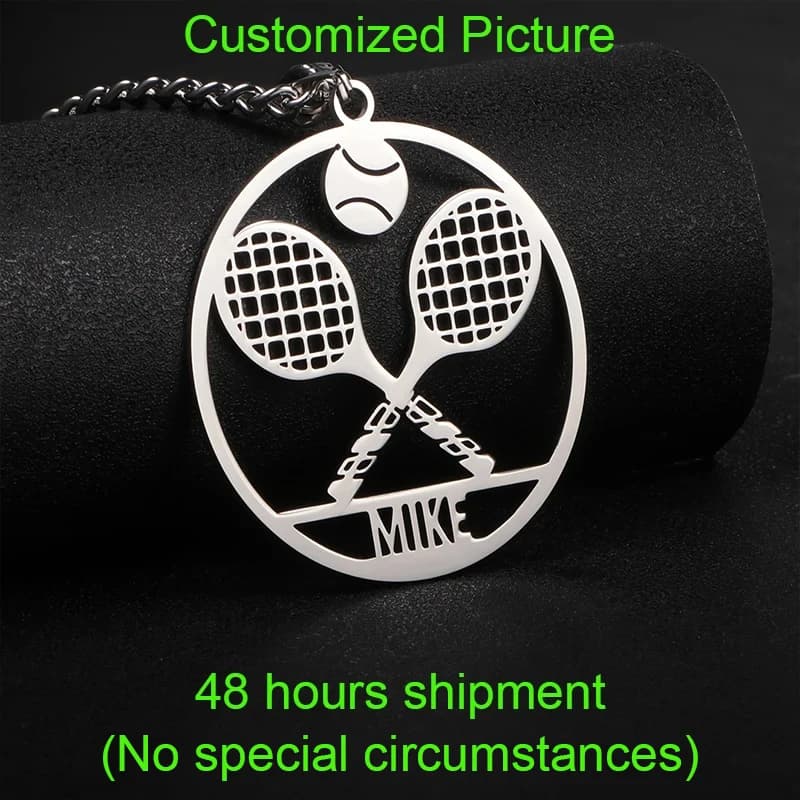 Collana da tennis personalizzata Supporto per ciondolo racchetta da tennis personalizzato Disegna a mano Collana in acciaio inossidabile 304 con foto personalizzata