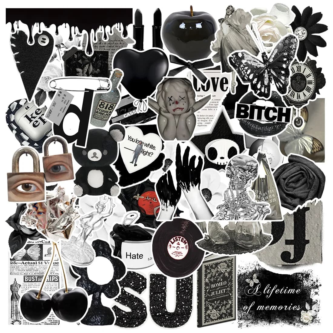 50 pezzi in bianco e nero centro ragazze estetica Y2K adesivi adesivi fai da te scrapbooking telefono bagagli skateboard decalcomanie impermeabili